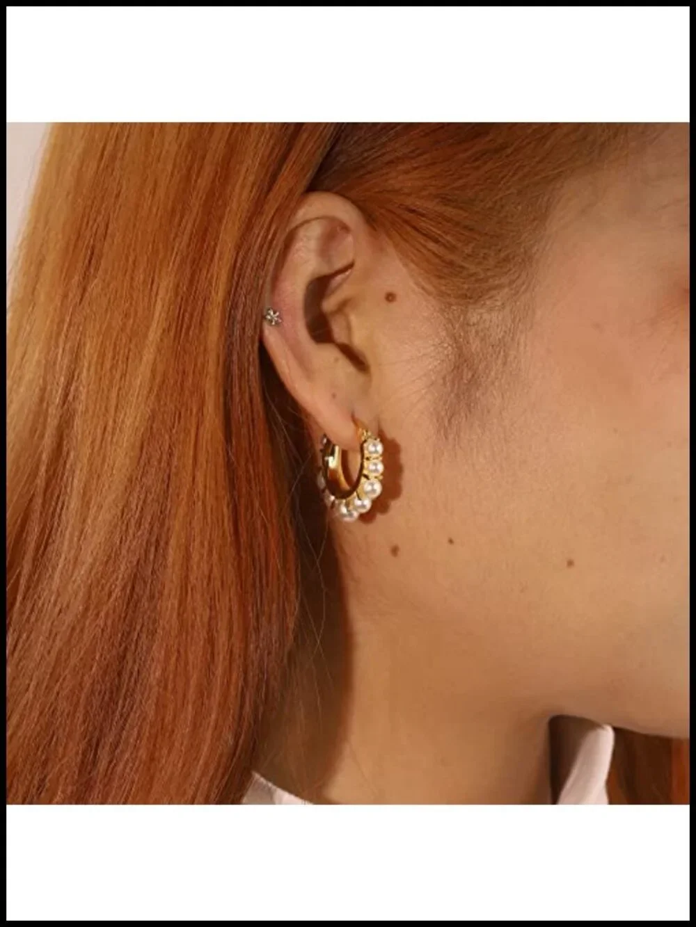 14k Gold Plated Pearl Hoop Earrings Hypoallergenic for Women Daily Wear